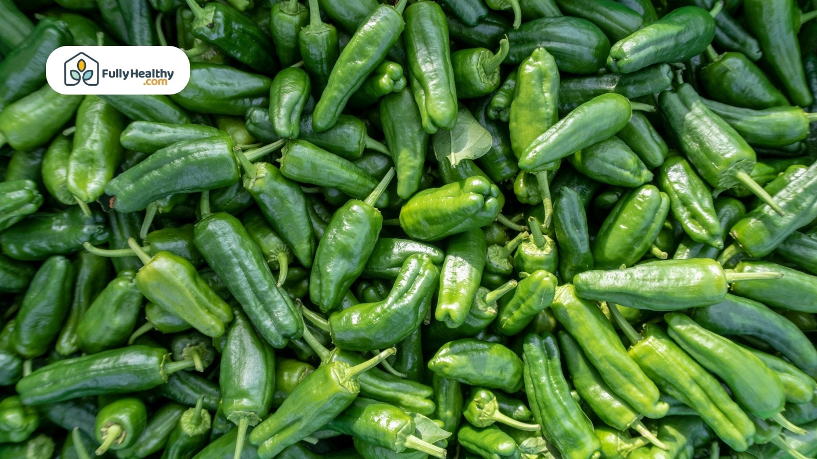 A pile of fresh green peppers stacked closely together