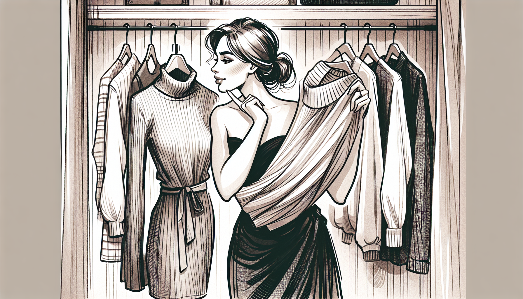 Illustration of woman selecting comfortable clothing