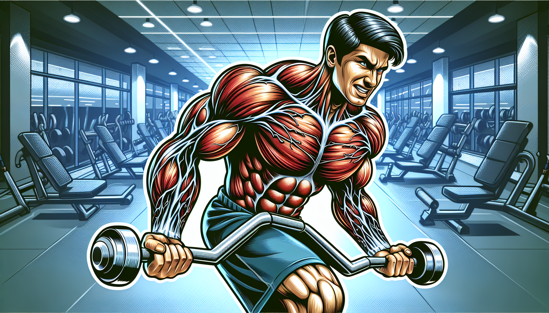 Cartoon of weightlifting for building arm muscles