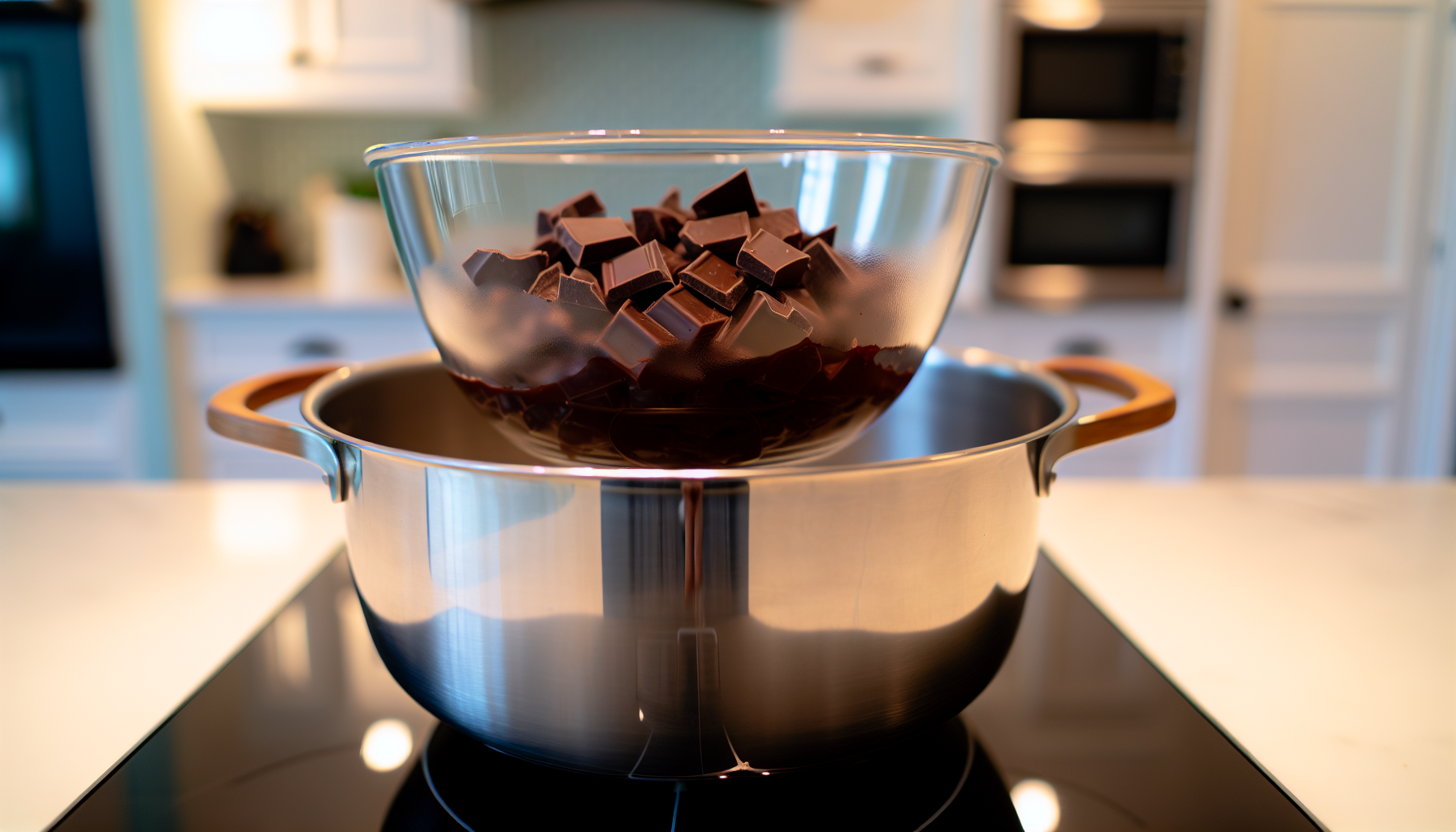 Melting chocolate in a glass bowl over a double boiler