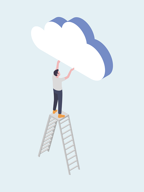Man on a ladder holding a cloud