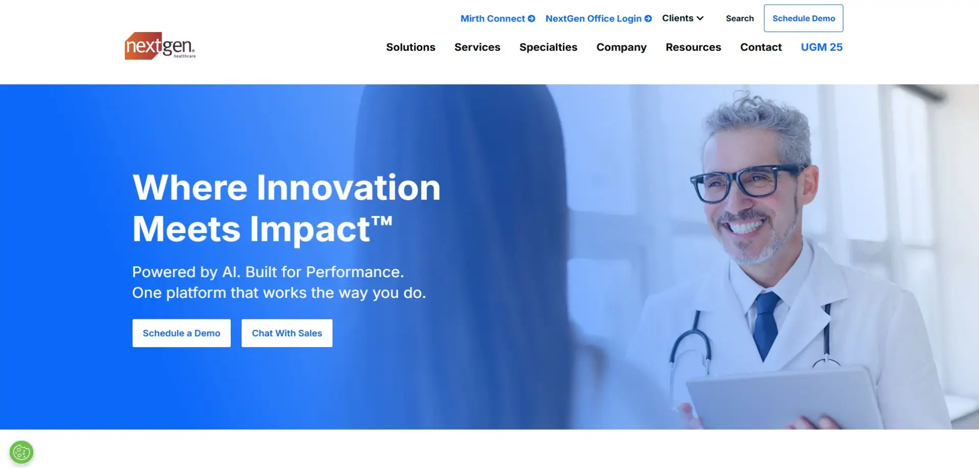 Homepage of NextGen Healthcare website