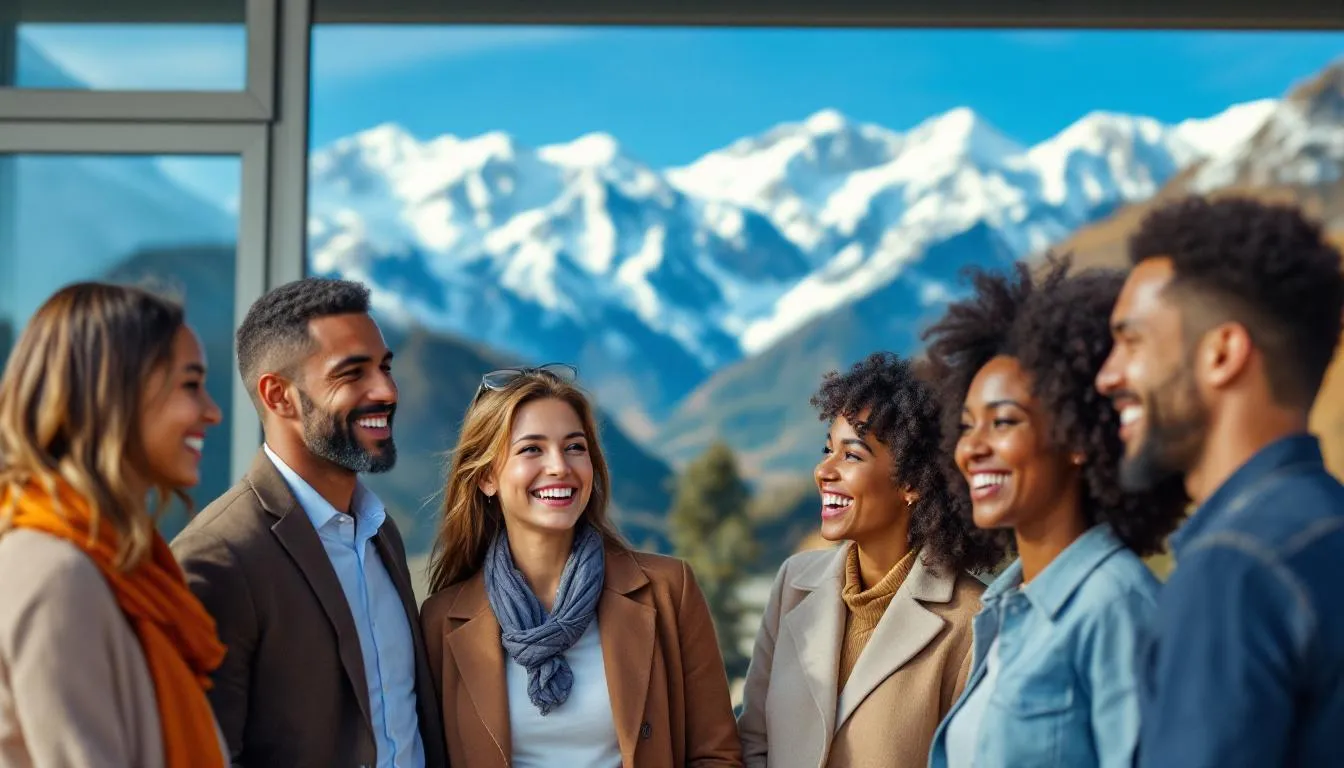 The image shows a group of happy clients standing outdoors with a stunning mountain backdrop, all smiling as they celebrate their successful social security disability claims. Their joy reflects the positive outcomes achieved with the help of a knowledgeable Colorado Springs social security disability lawyer.