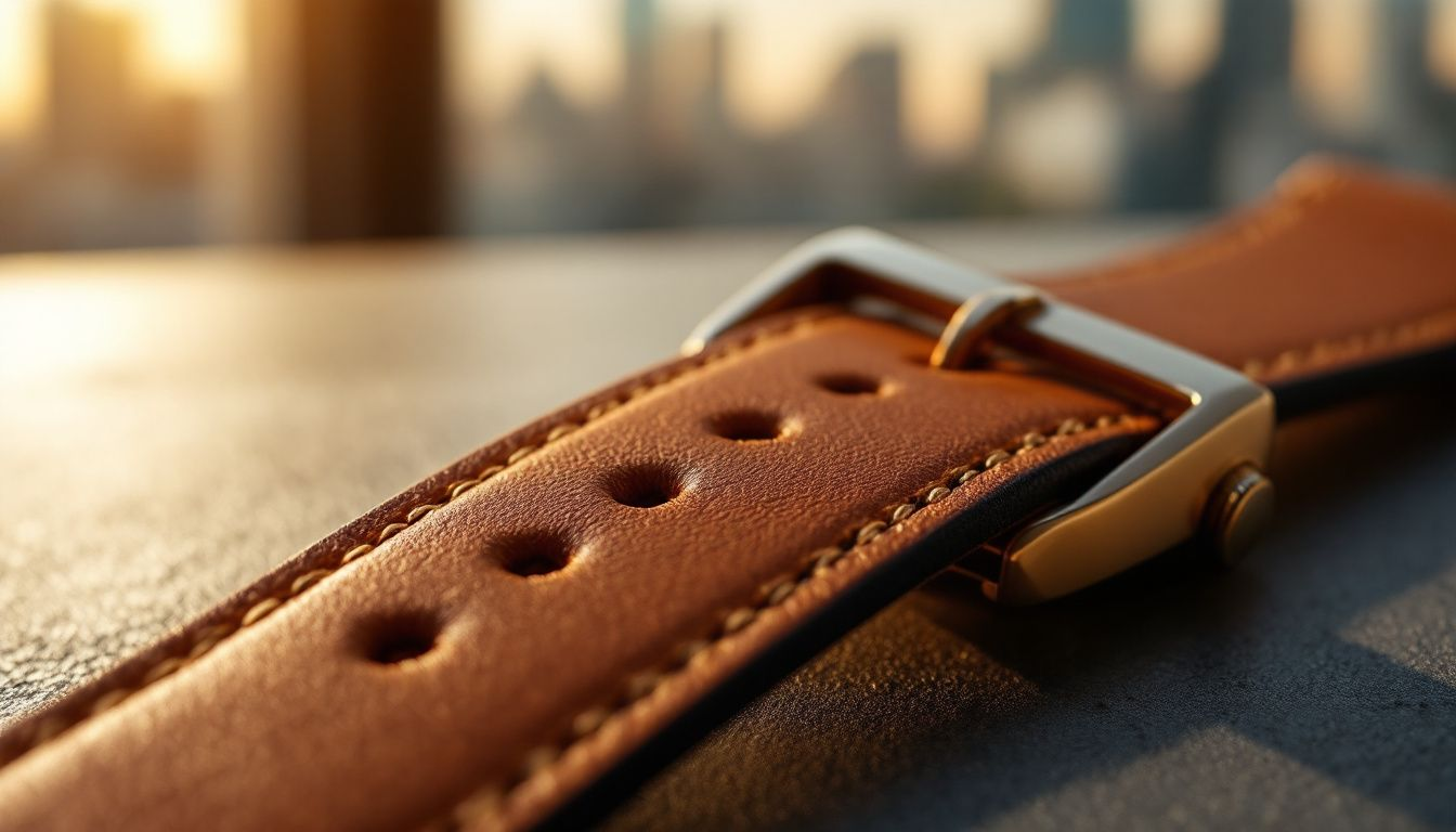 Close-up of high-quality leather materials used in watch straps.
