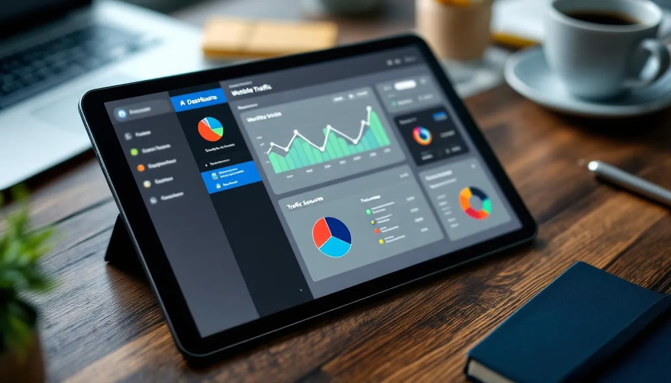 An iPad displays a website traffic analysis report, showcasing graphs and statistics that help assess the effectiveness of your lead generation strategy. This visual data is essential for your sales team to understand how well your website is attracting and converting leads.
