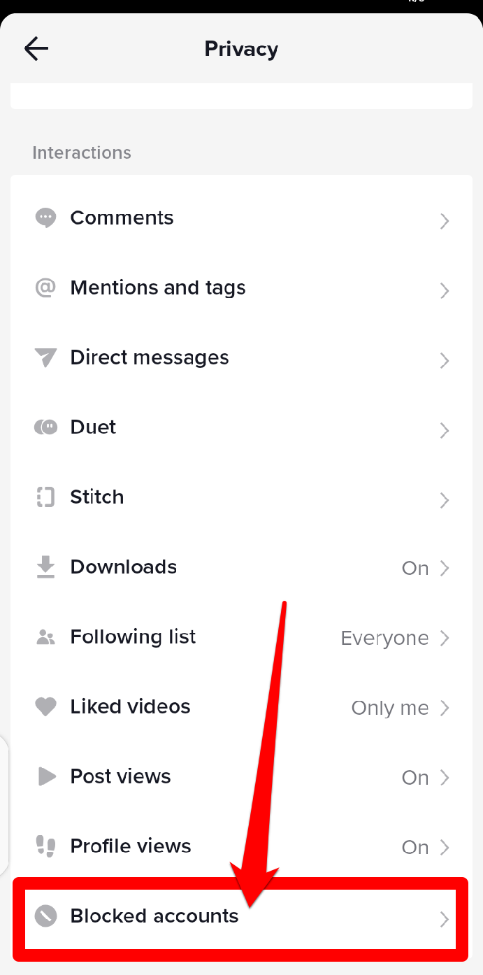 Picture illustrating how to access your blocked list on TikTok