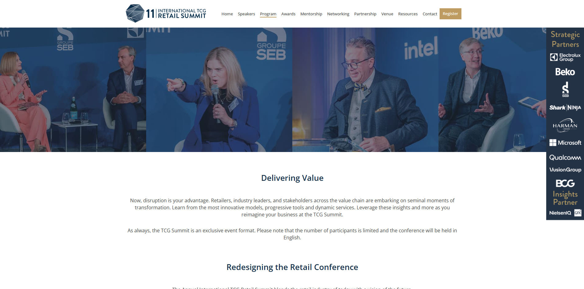 TCG Summit's homepage features high-level executives from Groupe SEB, Intel, and Beko.