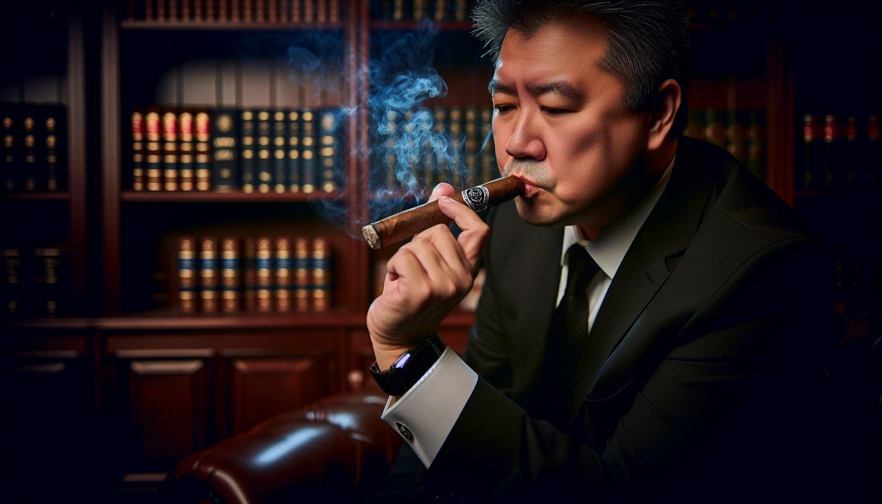 A seasoned cigar enthusiast enjoying a Hoyo de Monterrey Dark Sumatra Media Noche