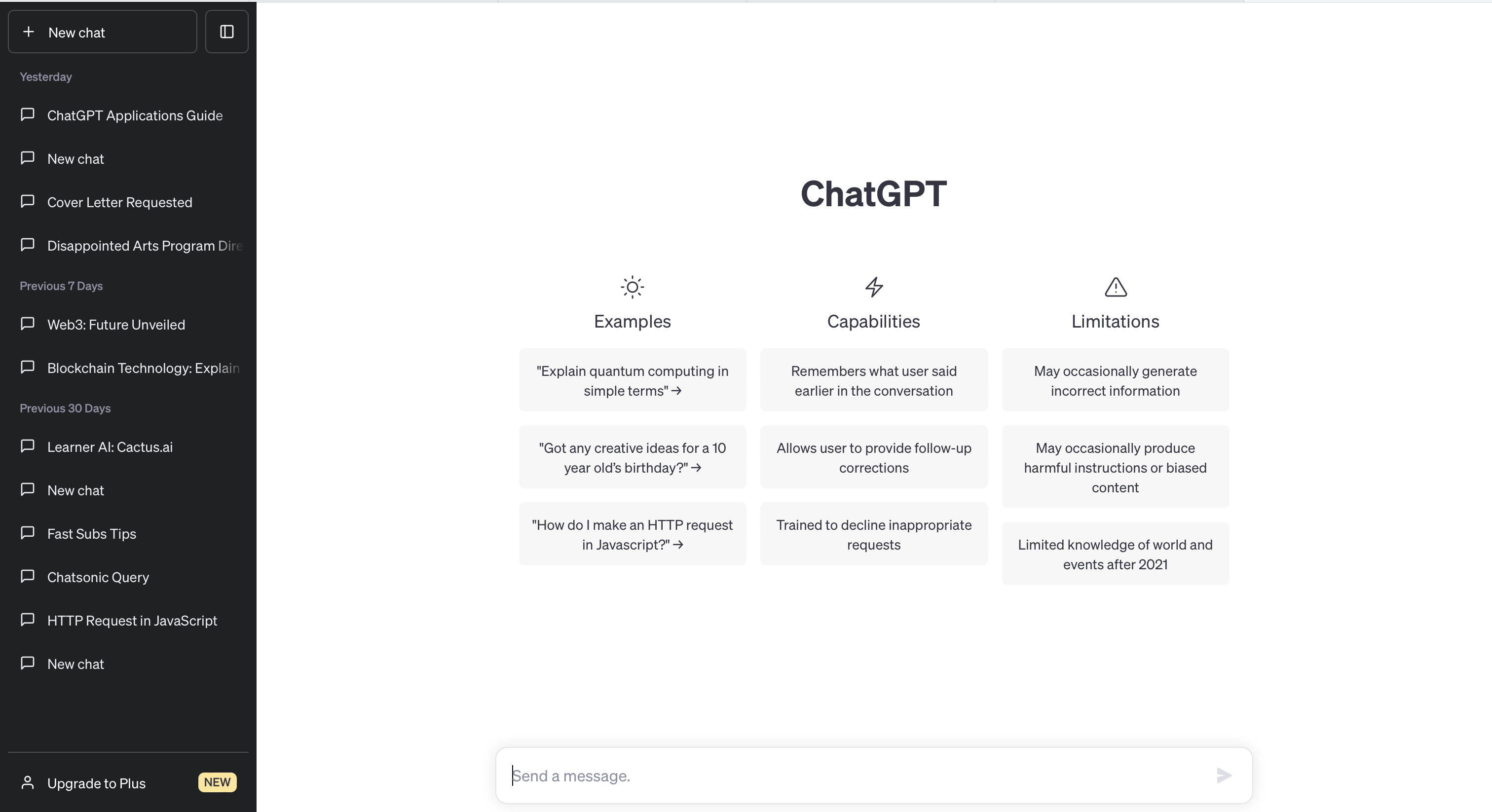 ChatGPT workspace starting page