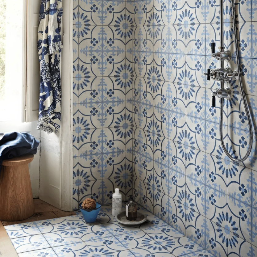 Fired Earth Bolonia Blue Porcelain bathroom tiles from Hyperion Tiles