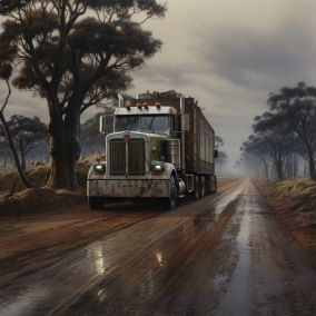 tractor trailer on rural road