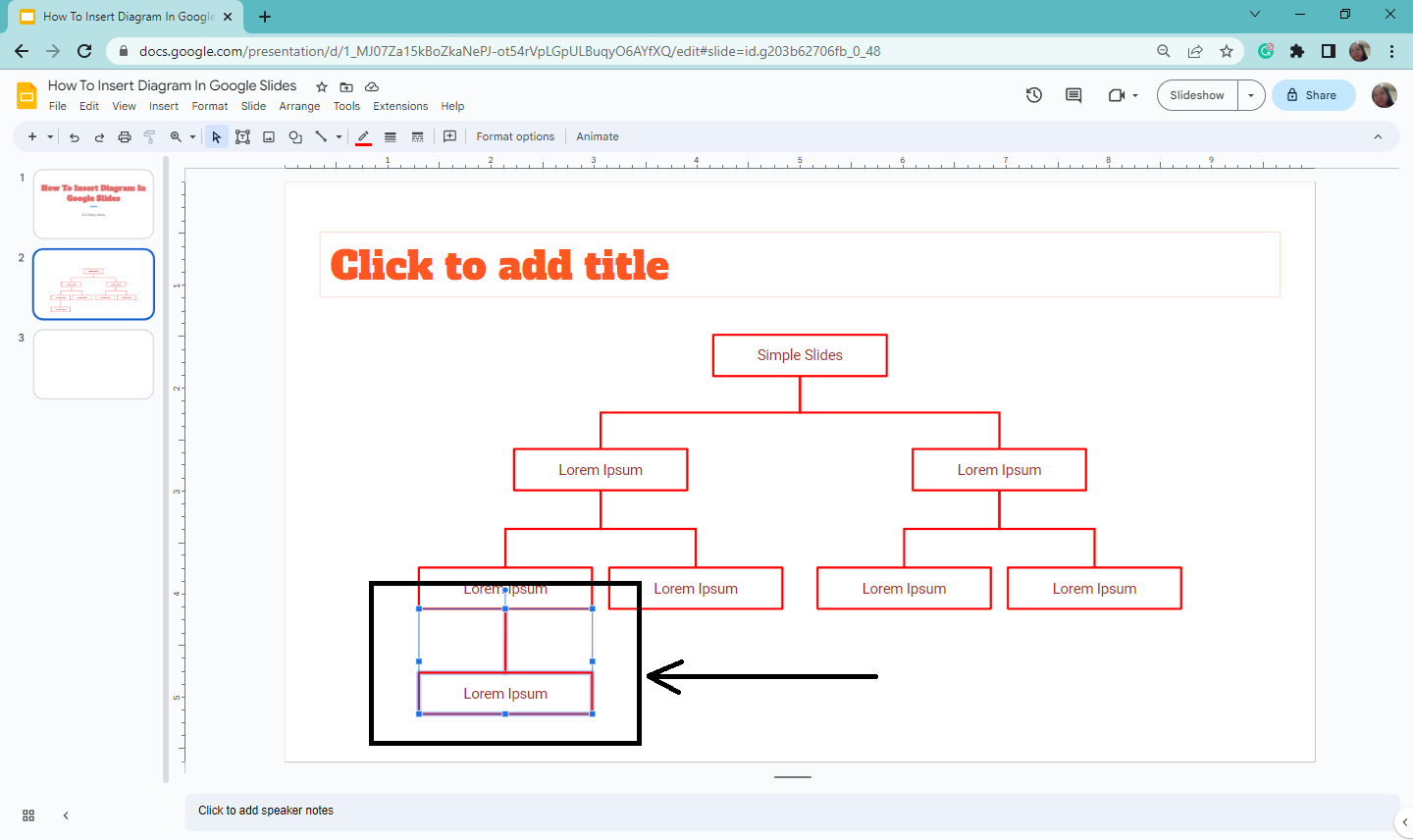 Arrange the text box and connector once its been added to your Google slide.