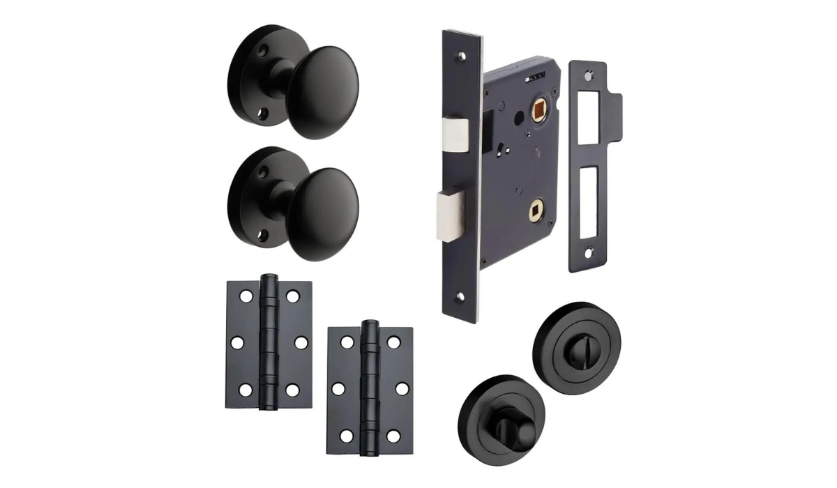 Bathroom lock door knob pack - matte black - thumb turn lock 