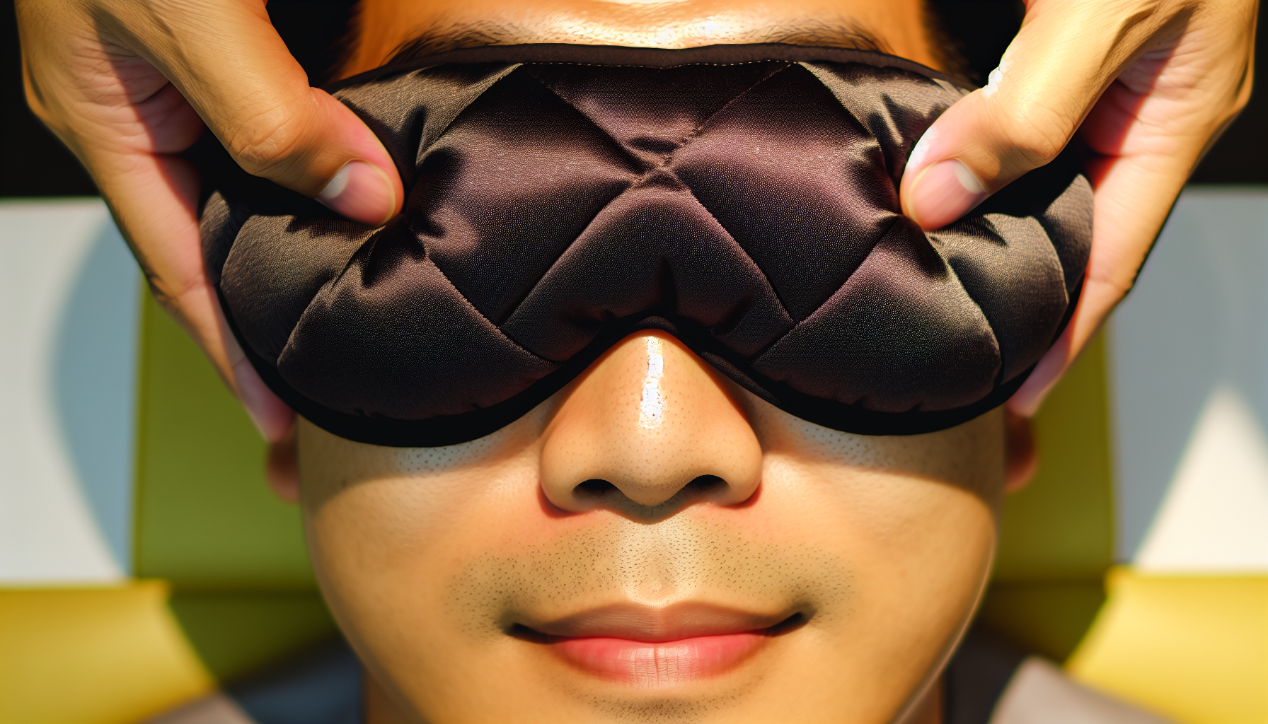 Close-up of a person using a weighted eye pillow