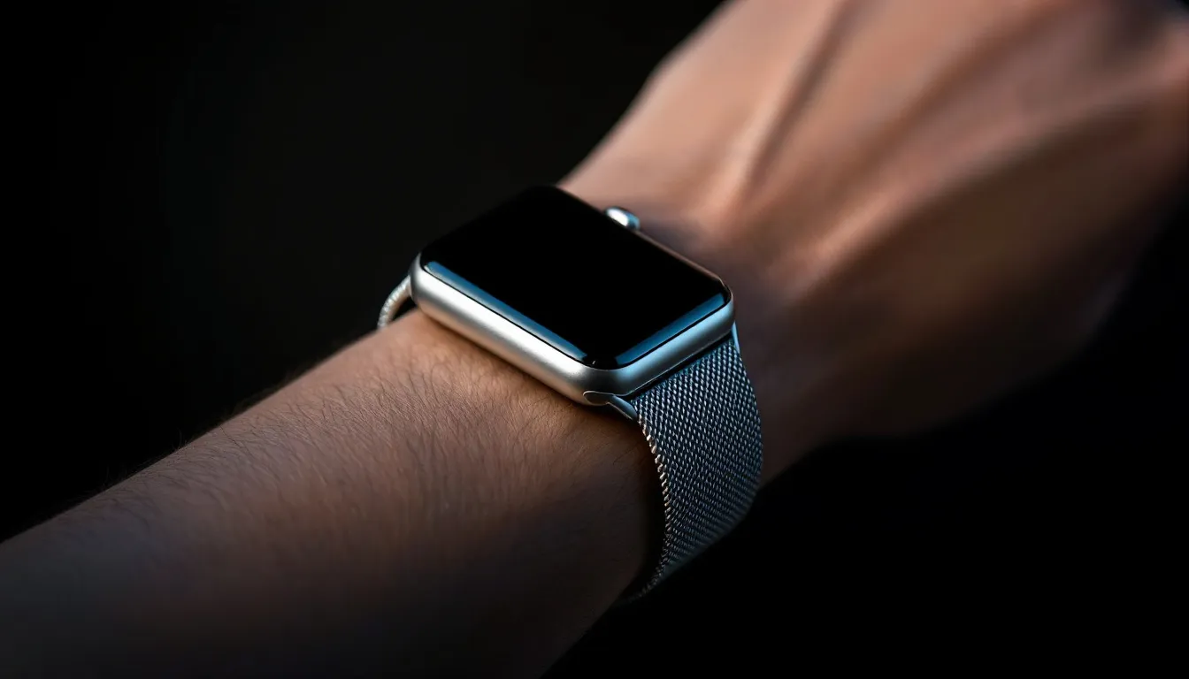 An apple watch band perfectly fitting around a wrist.