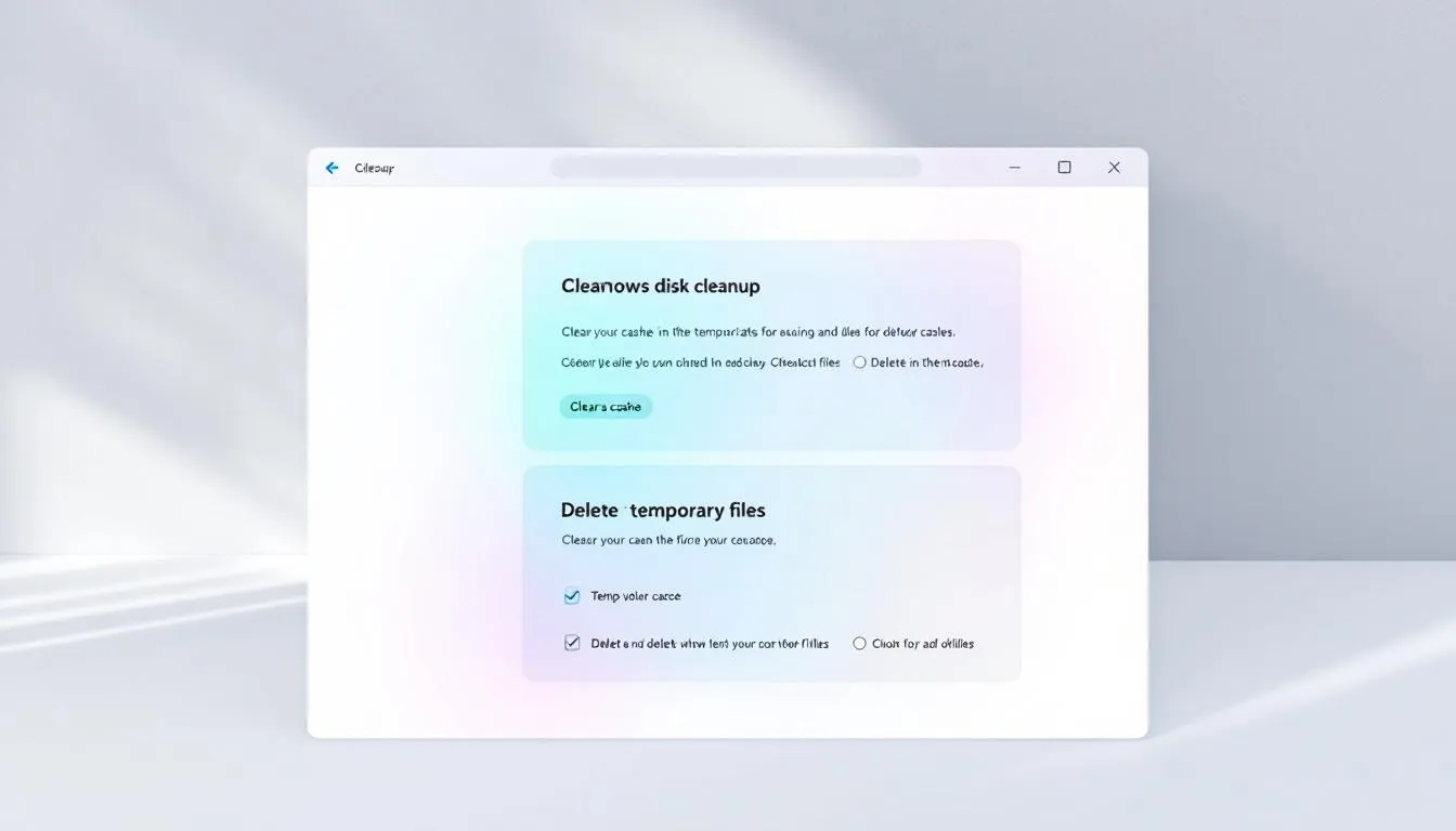 Une image montrant l'interface de nettoyage de disque sur Windows, avec des options pour vider le cache et supprimer les fichiers temporaires.