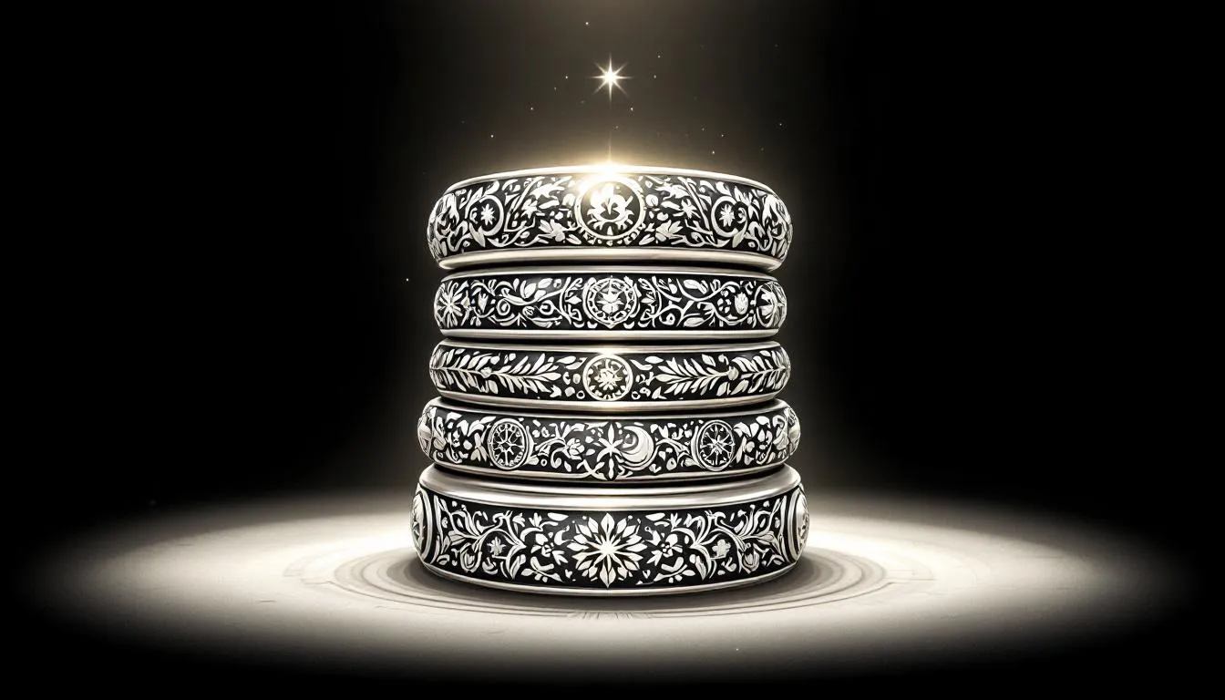 A collection of chunky silver rings stacked together, perfect for making bold statements.