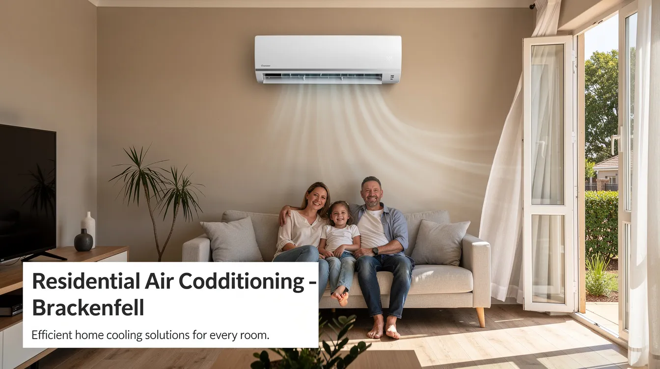 The image depicts a residential air conditioning unit installed on the exterior of a home in Brackenfell, showcasing a sleek design that blends with the architecture. The unit is designed to provide cool air and efficient temperature control, highlighting the importance of regular maintenance and repairs for optimal performance.