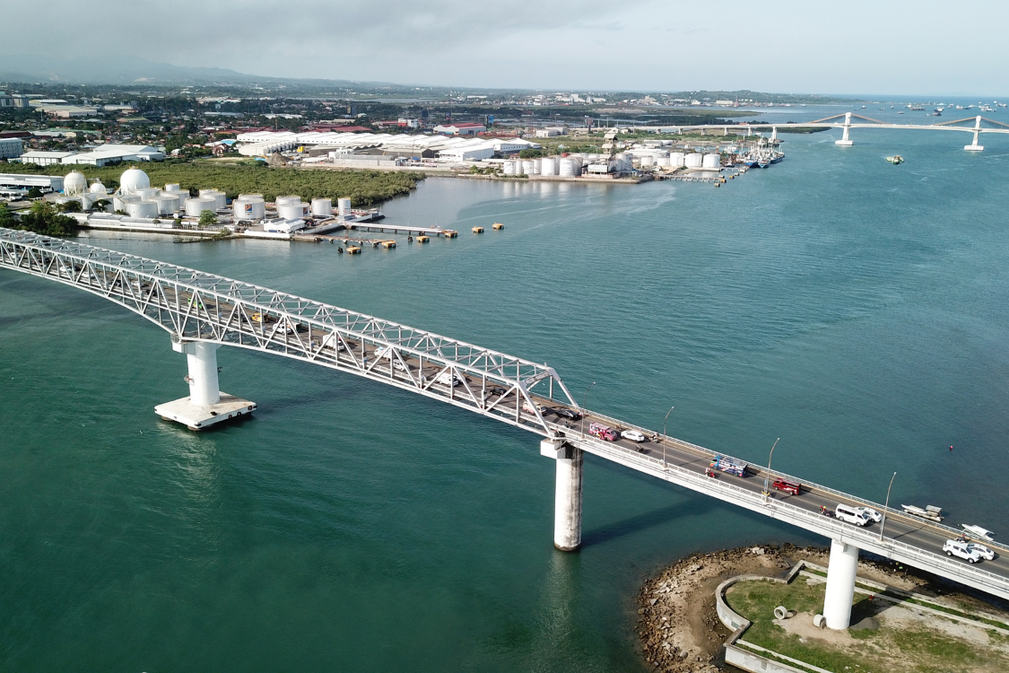 Cebu Mactan bridge and industrial coastline view from above