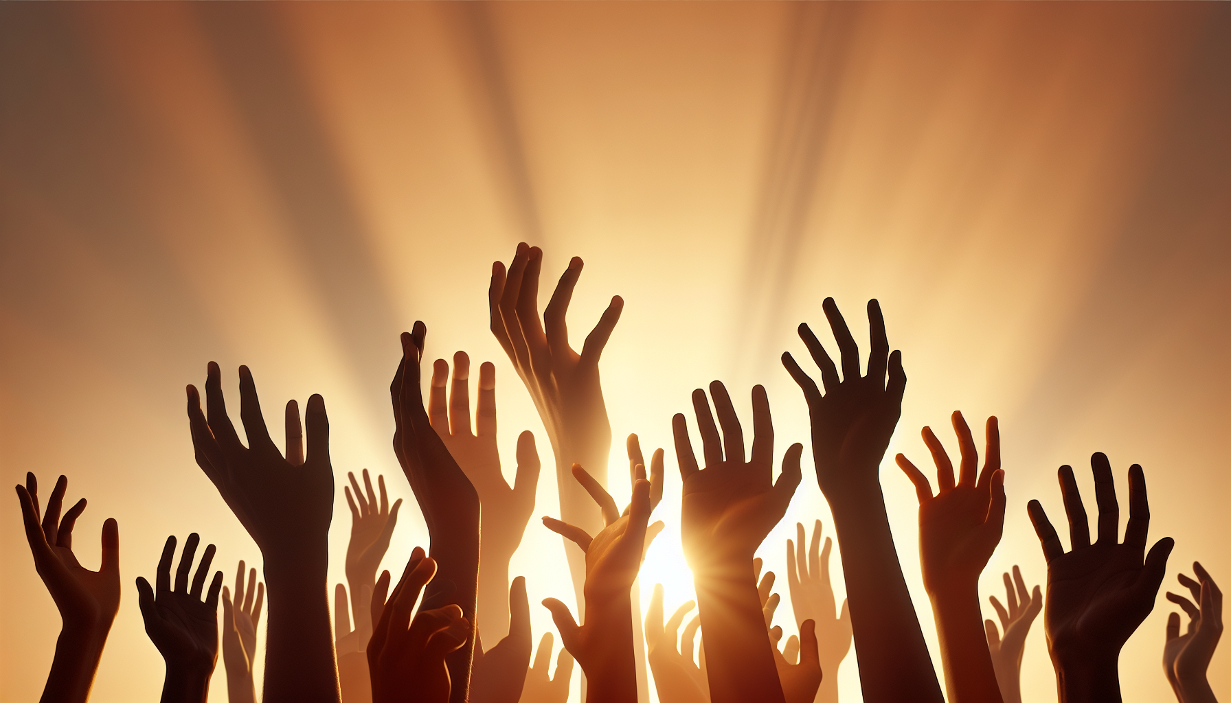 Hands raised in worship, surrounded by a warm glow, depicting the engagement in worship and praise to break free from spiritual heaviness.