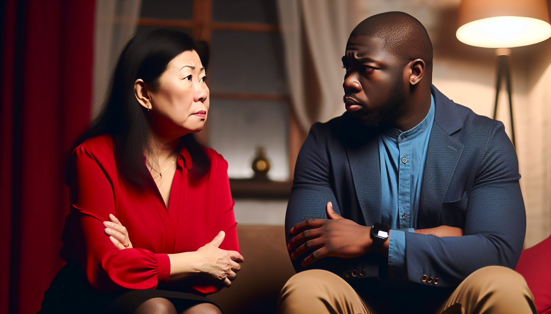 Photo of two people having a serious conversation, reflecting the impact of relationship let downs.