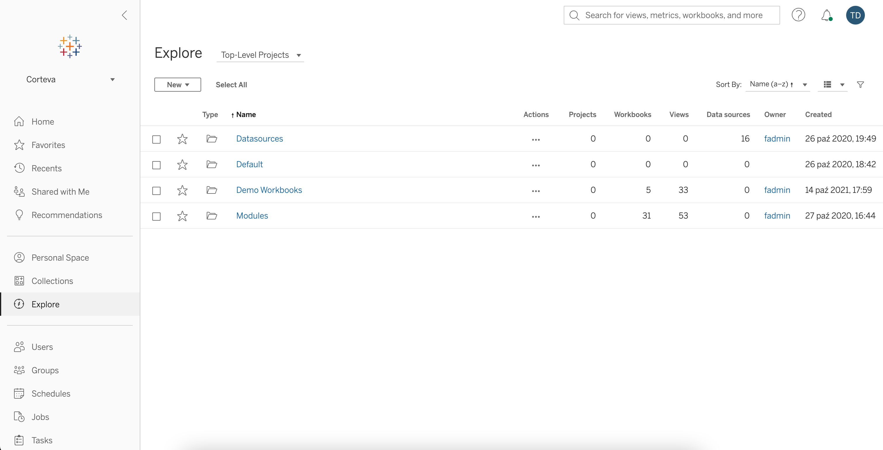 Tableau Server interface