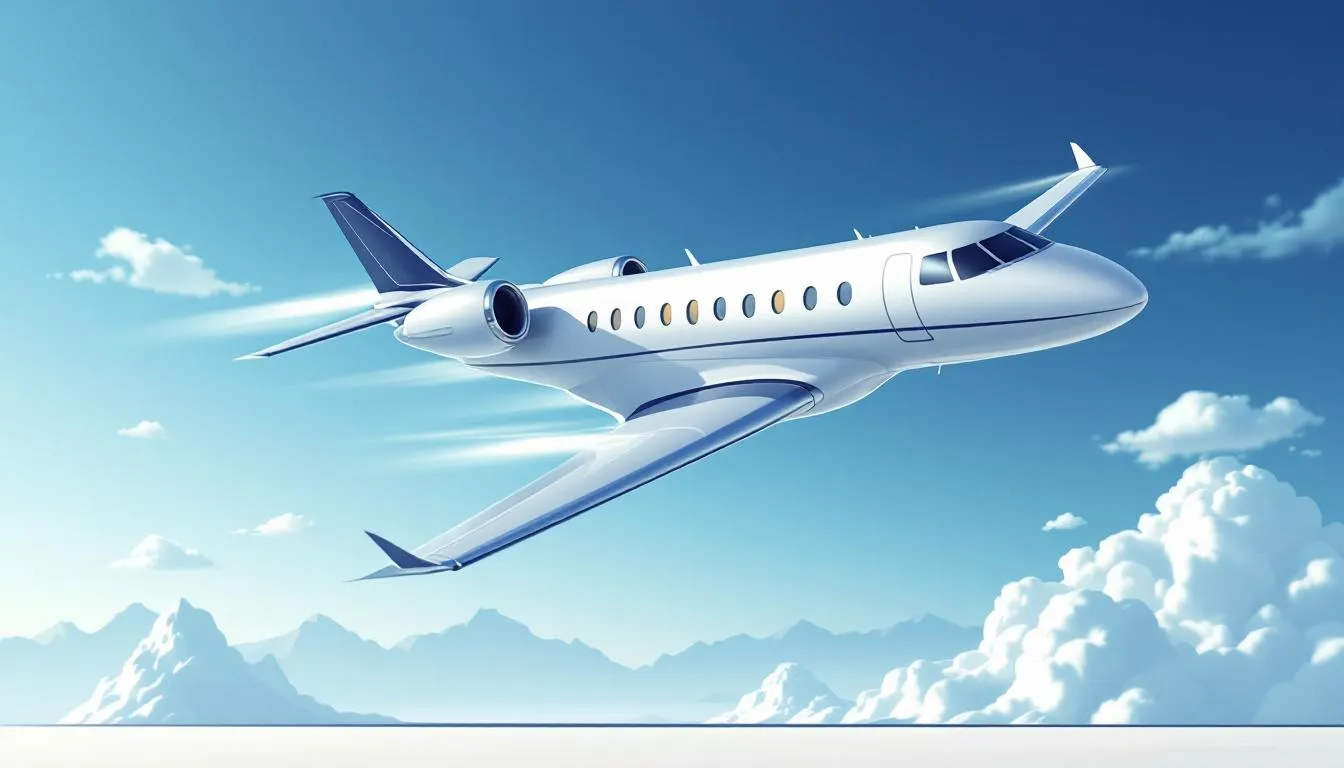 An illustration representing an empty leg flight, showcasing a private jet in the sky.