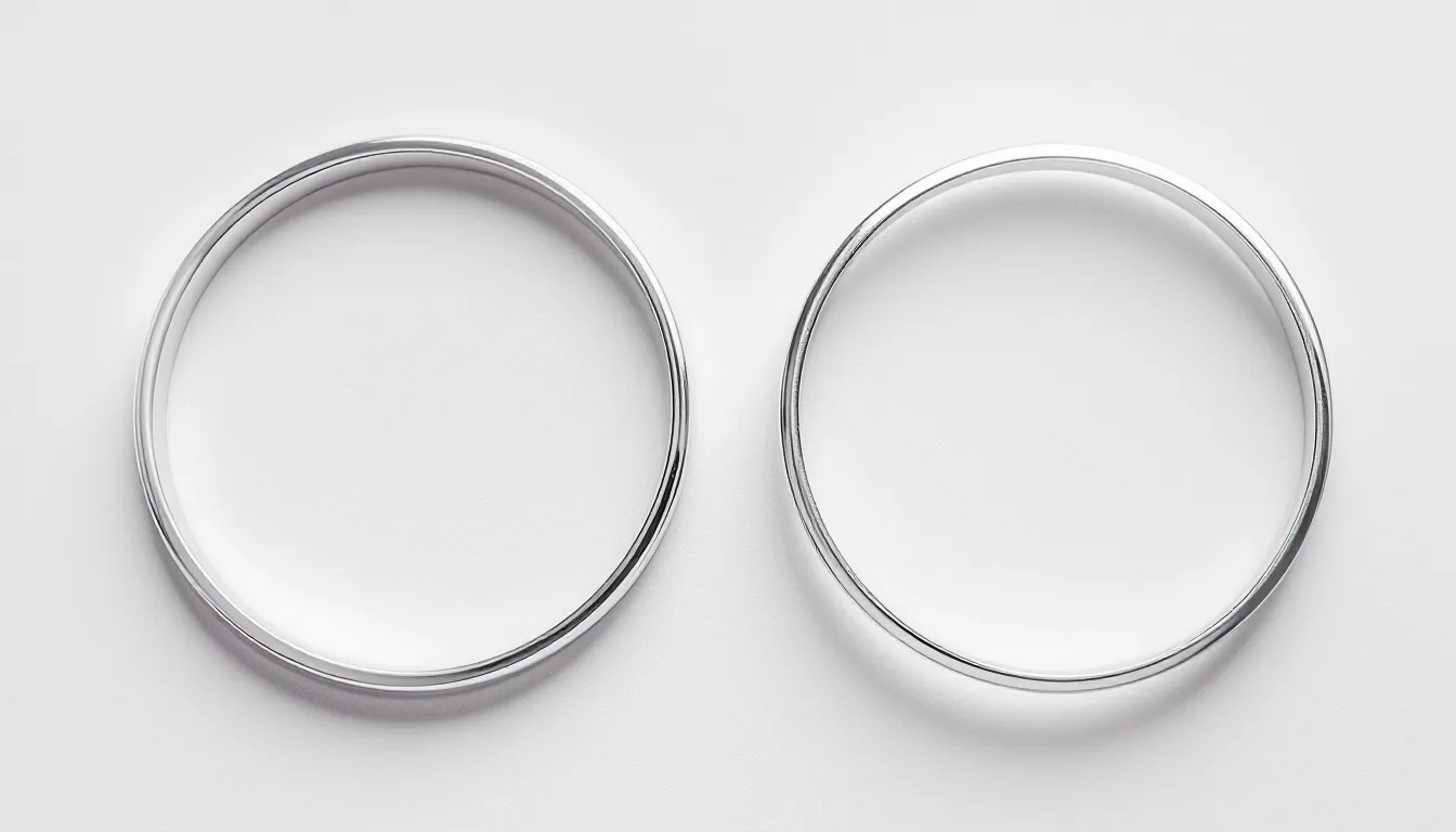 In the image, a selection of solid and hollow silver bangles is displayed, showcasing the elegance and modern sophistication of handcrafted sterling silver bangles. The solid silver bangles are highlighted for their durability and timeless beauty, making them an ideal choice for a jewellery collection.