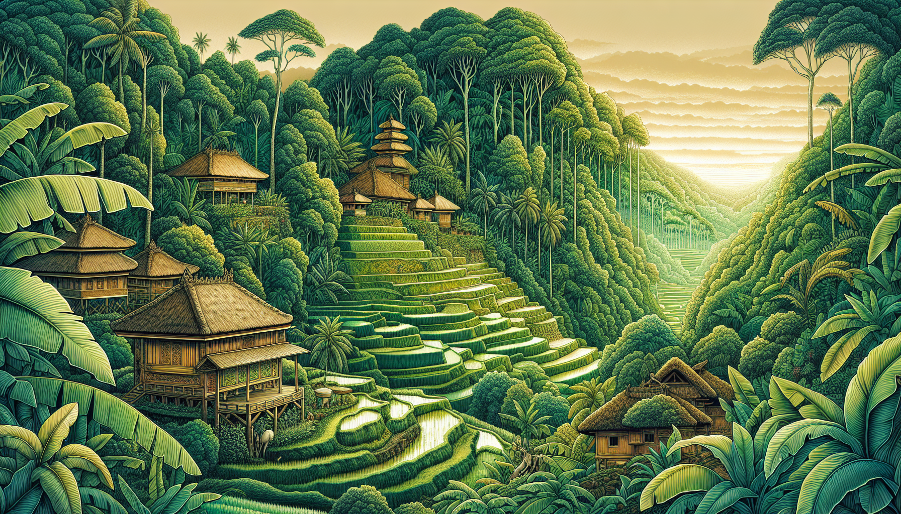 A serene view of Ubud Payangan showcasing lush greenery and traditional Balinese architecture.