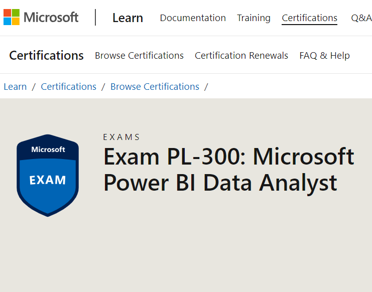 Exam details for PL-300 exam for testing Power BI tools