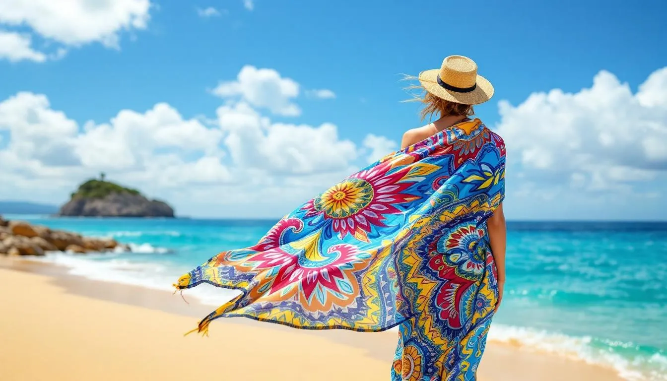 Une fouta colorée est drapée comme paréo sur une plage méditerranéenne, ajoutant une touche de style et de confort à l'ambiance estivale. Les motifs vibrants et la douceur de la matière en coton évoquent les escapades ensoleillées et le farniente au bord de l'eau.