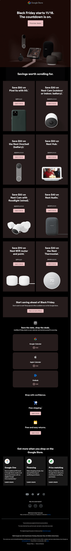 Google Store Black Friday Cross Sellling Email Example
