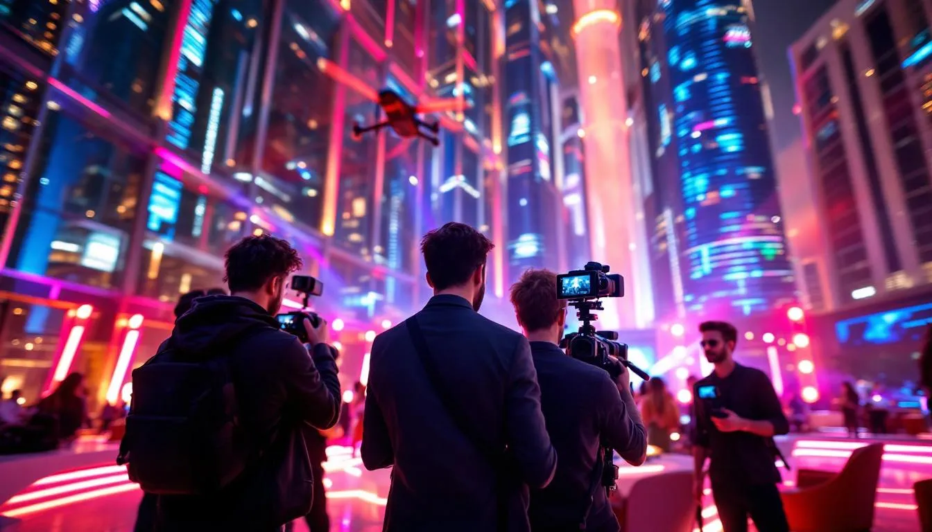 An experienced team of photographers and videographers working at an event.