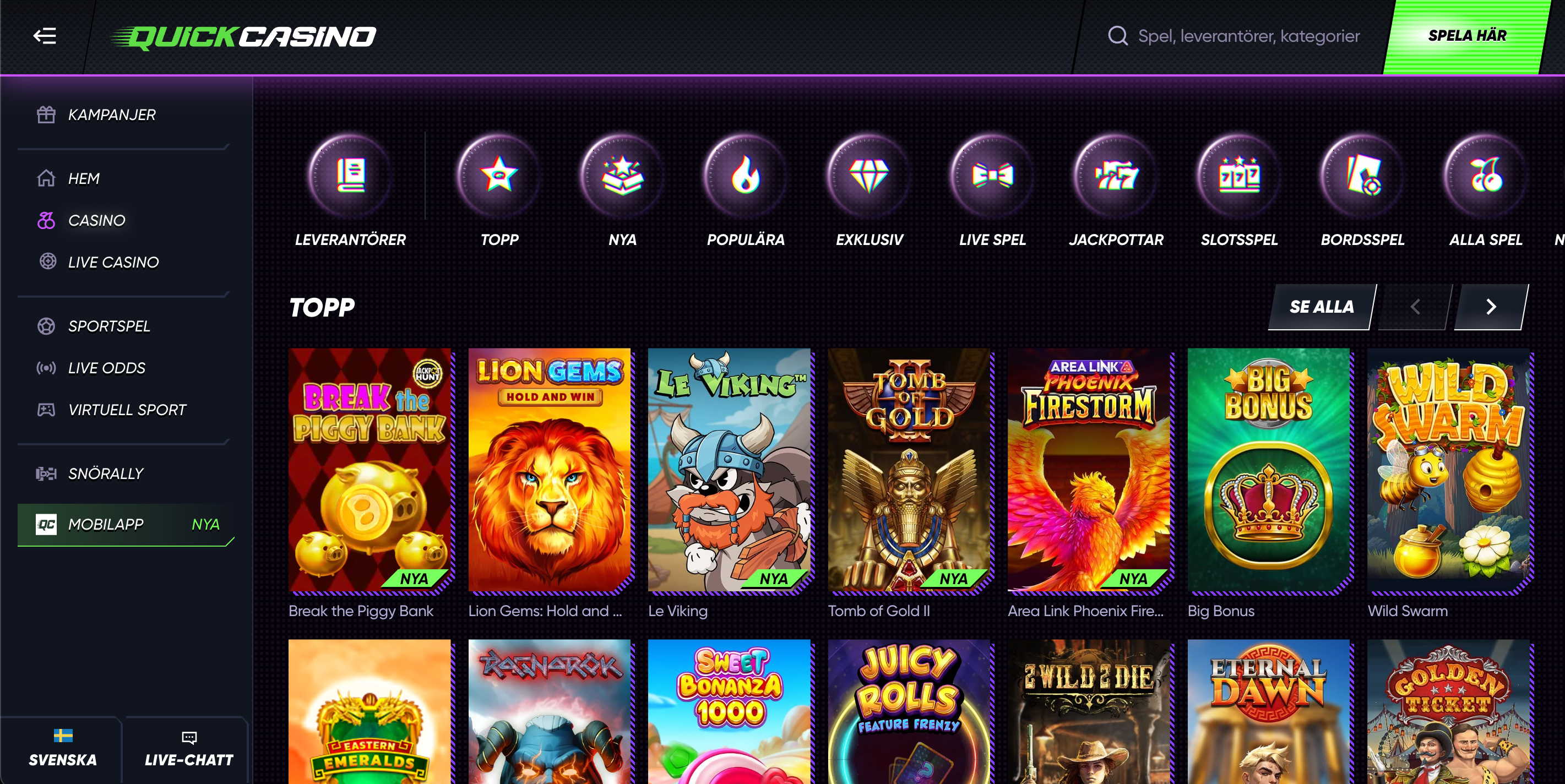 Quick casinos utbud av slots