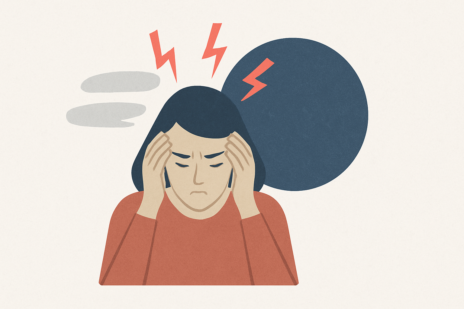 Illustrasjon av kvinne med kraftig hodepine – når bør du få hjelp?