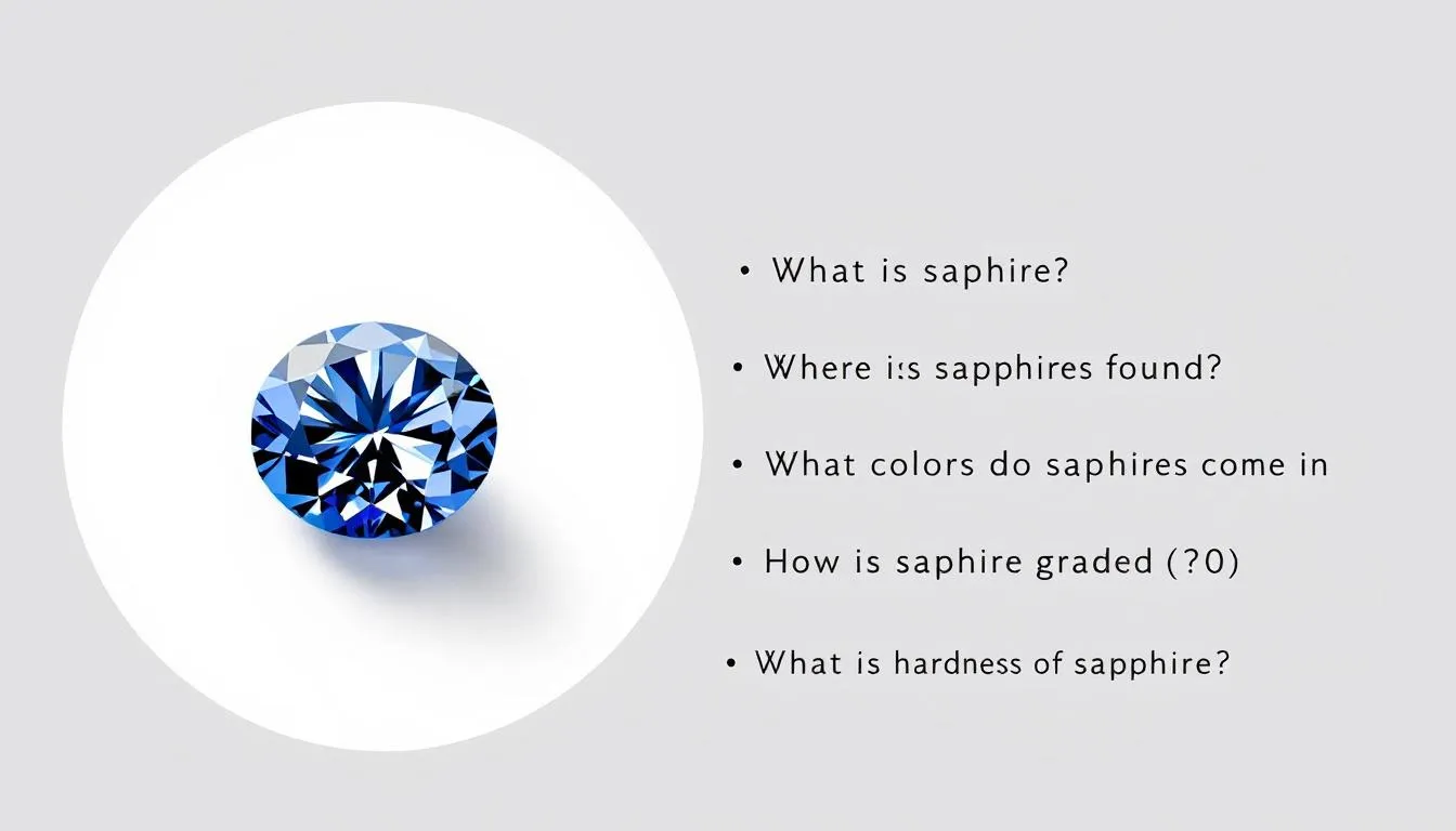 The image presents a collection of frequently asked questions about sapphires, highlighting their significance as the September birthstone and their classic beauty in various jewelry forms, including sterling silver and rose gold settings. This informative display also touches on the historical context of gemstones, including their meanings and associations with everlasting love.