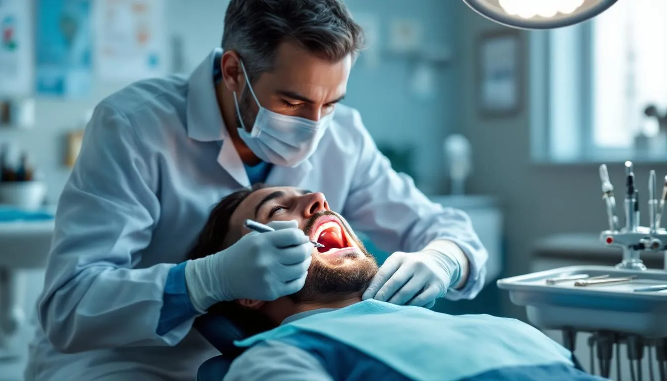 The image depicts a dental professional providing urgent treatment to a patient in a dental clinic, highlighting the importance of emergency dental care for maintaining oral health. The scene conveys a sense of compassion and professionalism, typical of a welcoming environment in a Guelph dental clinic.