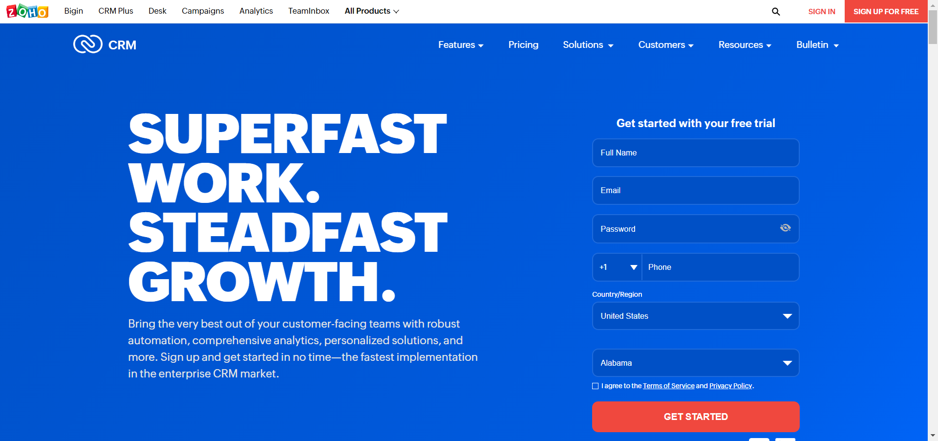 Zoho CRM main page