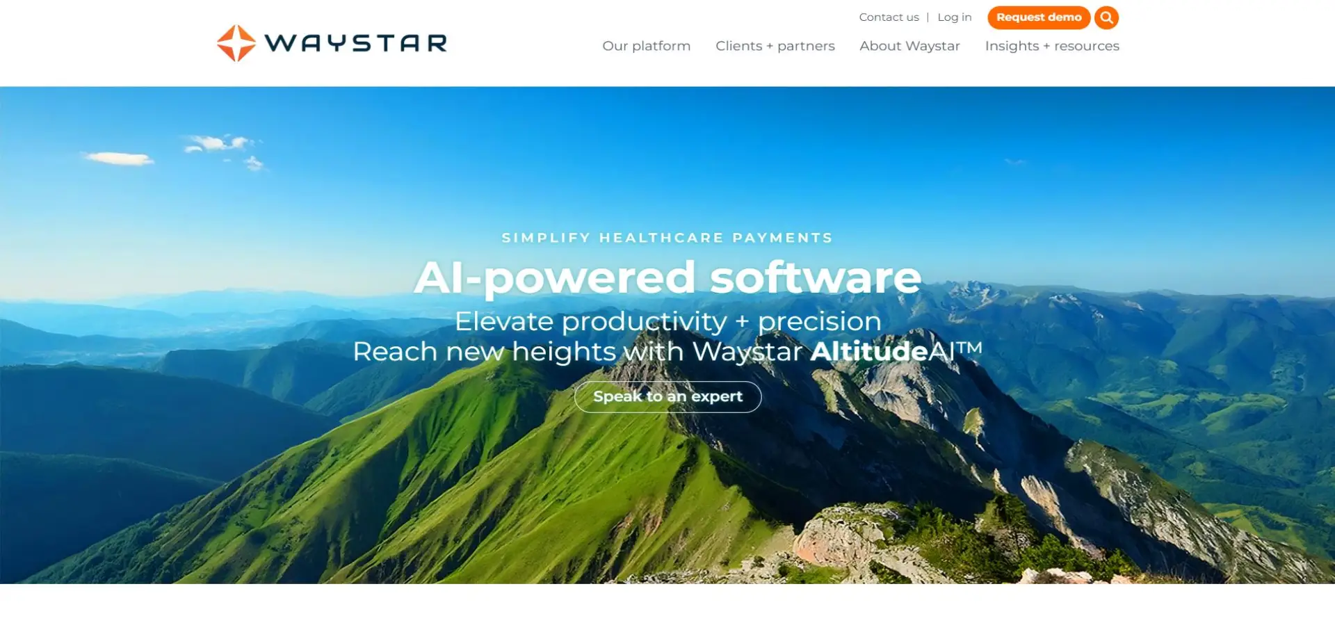 Homepage of Waystar website