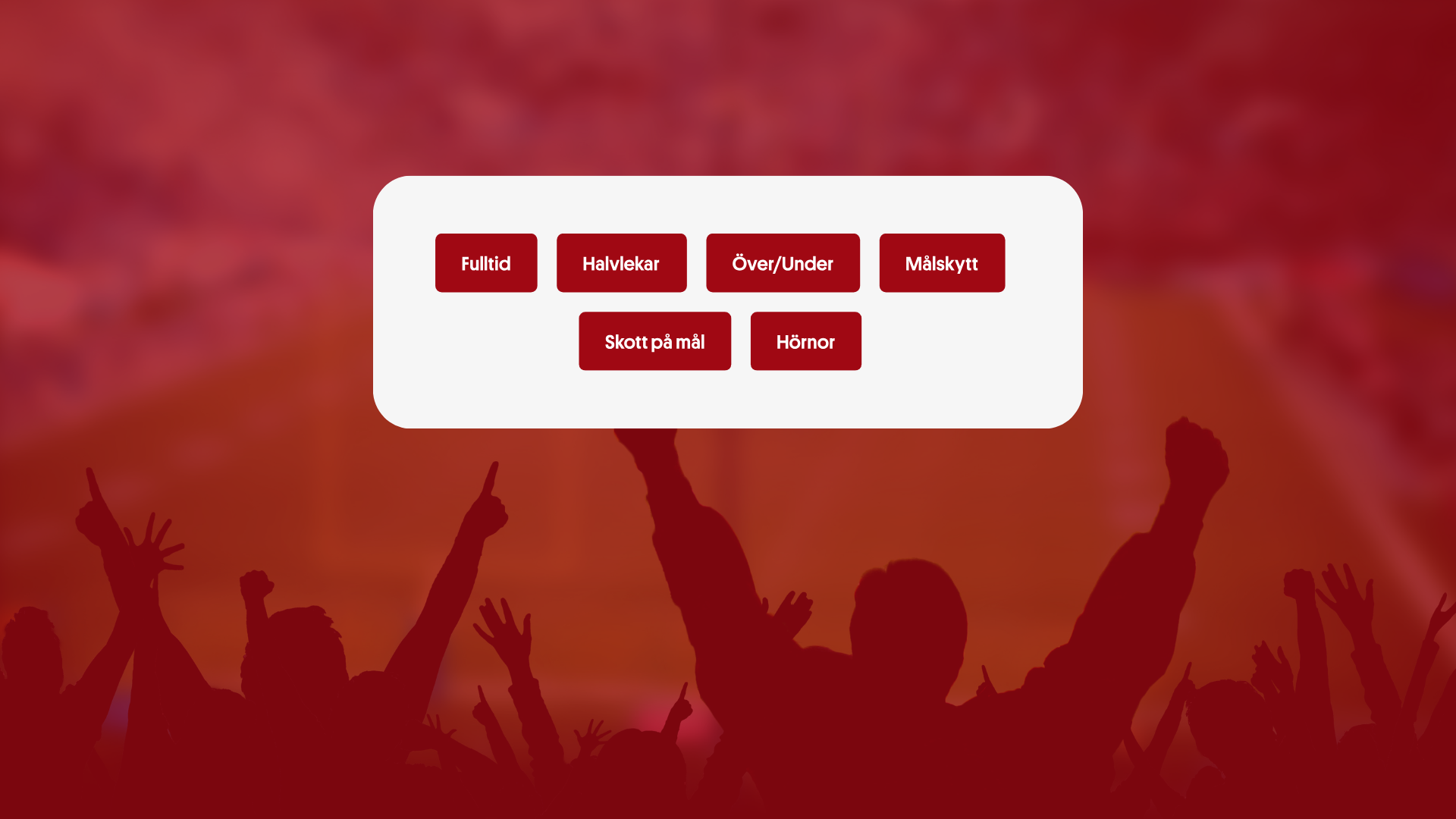 Oddset hos Svenska Spel Sport & Casino visar spelmarknader för fotboll som fulltid, halvlekar, över/under mål, målskytt, skott på mål och hörnor där spelare kan spela på odds online, 18 år gäller och spelstopp finns via Spelkoll.