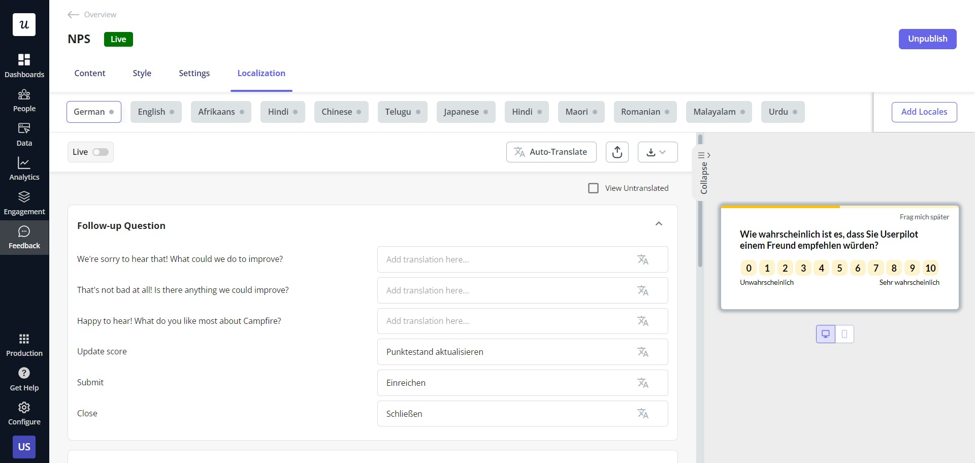 Customize and localize surveys in Userpilot