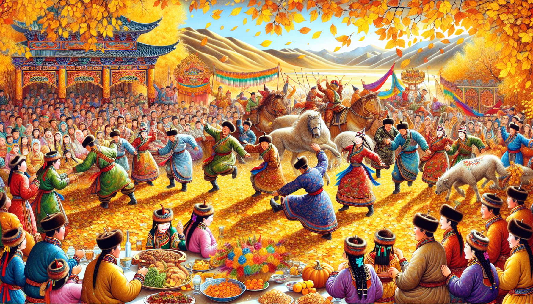 Illustration of Mongolian autumn festivals