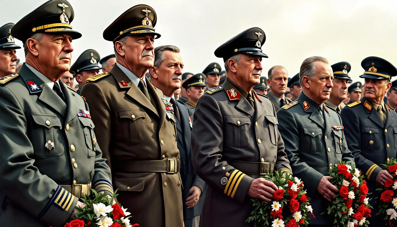 Famous military leaders commemorating fallen soldiers.