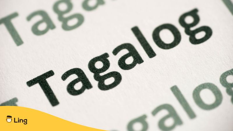 Word Tagalog language printed on paper macro