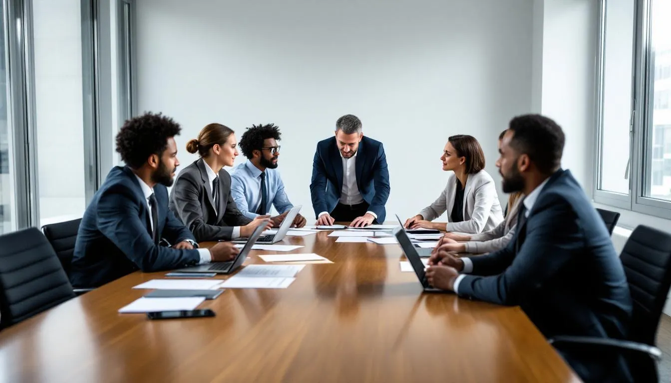 The image depicts a diverse group of experts gathered around a table, discussing the formation of a federal crypto and AI task force aimed at providing regulatory clarity for digital assets. Key representatives from various financial regulatory bodies, including the SEC and CFTC, are engaged in conversation, highlighting the importance of a comprehensive regulatory framework for the crypto industry and AI sector.
