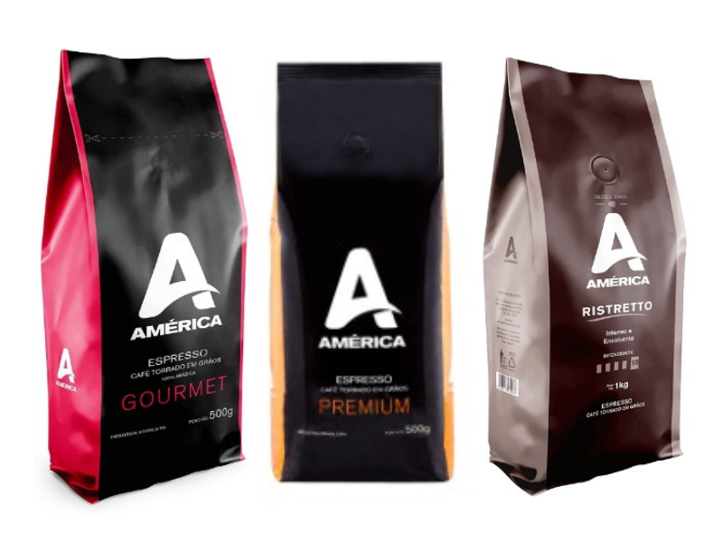 Embalagens de café América. Imagens: www.intercoffee.com.br.