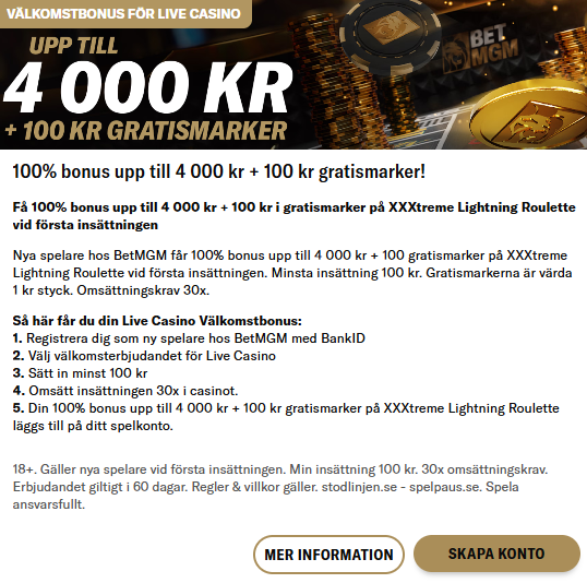 Bonus för live casino.
