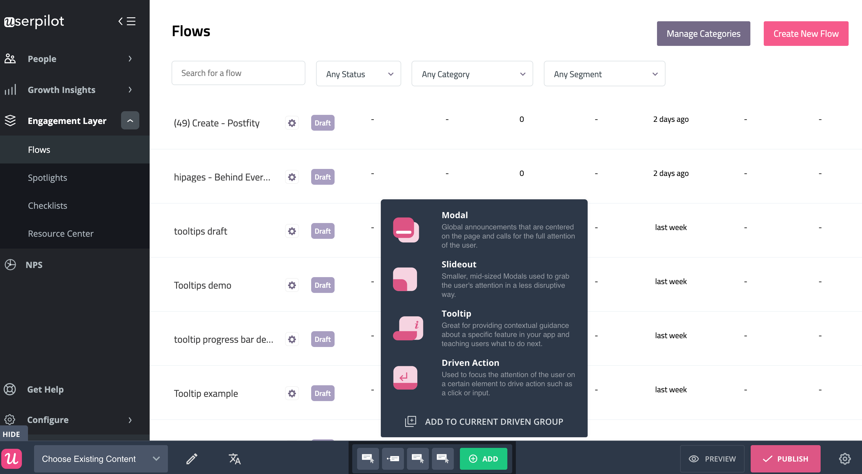 painel de controlo do userpilot