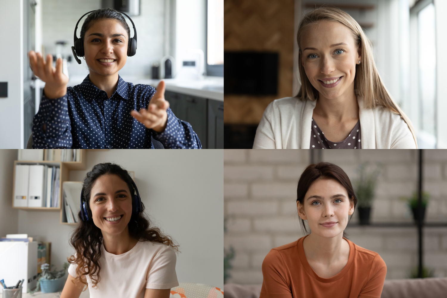 Screenshot of a group video call with diverse team members.