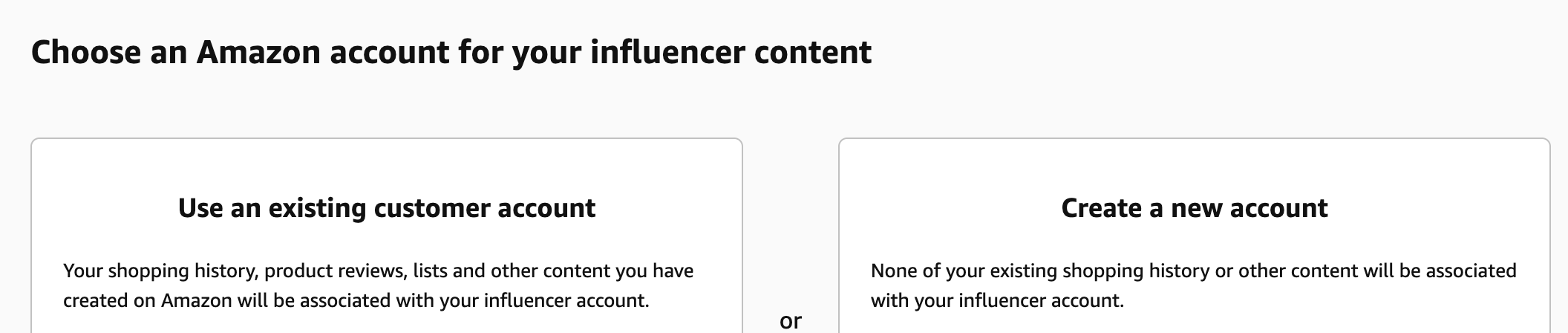 Choose an Amazon account for your influencer content